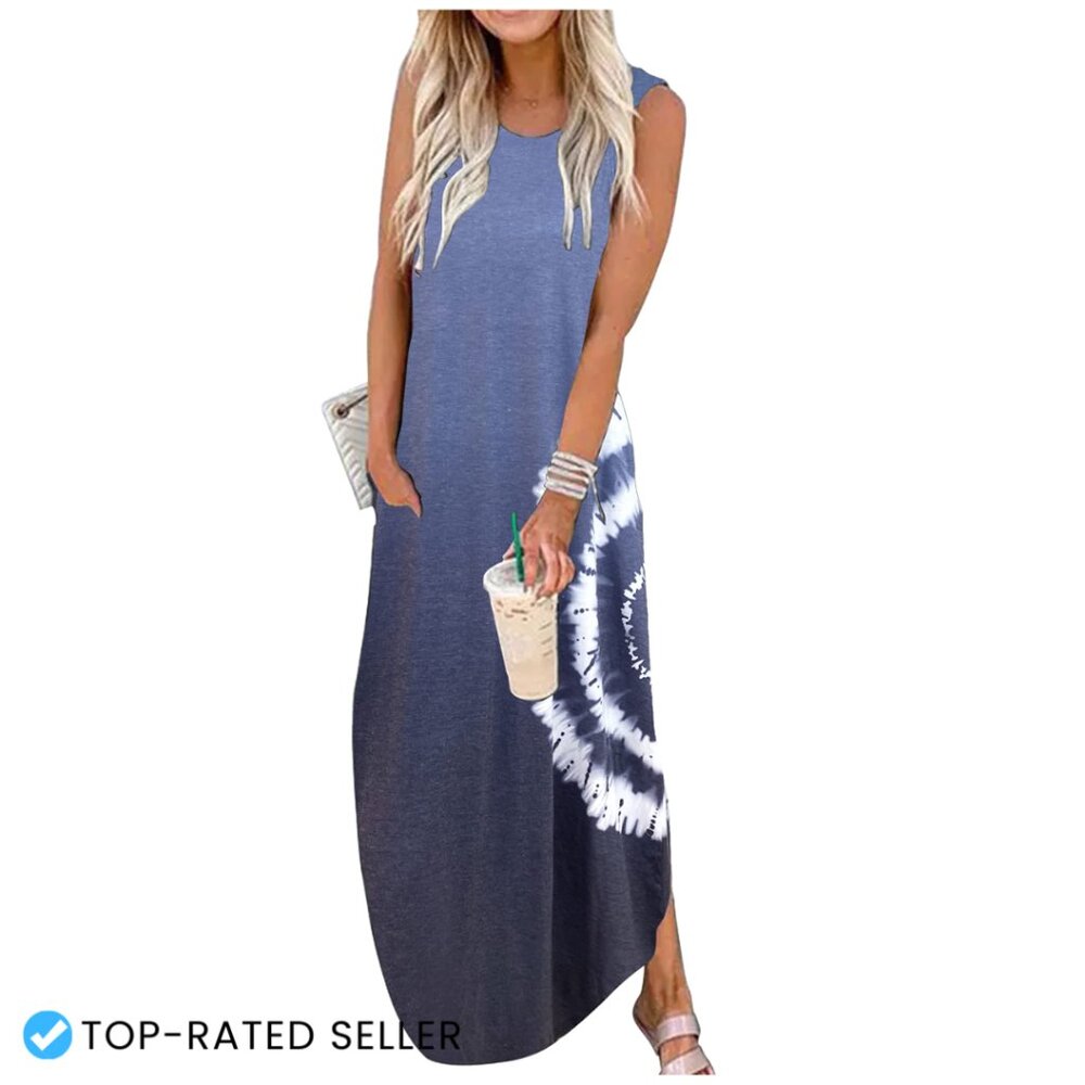 Sleeveless Maxi Dress with Pockets Casual Boho Beach Resort Wear